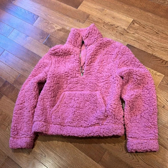 ShineStar Fushia pink plush Teddy Fuzzy Sherpa half zip Sweatshirt Sz L - Picture 3 of 15